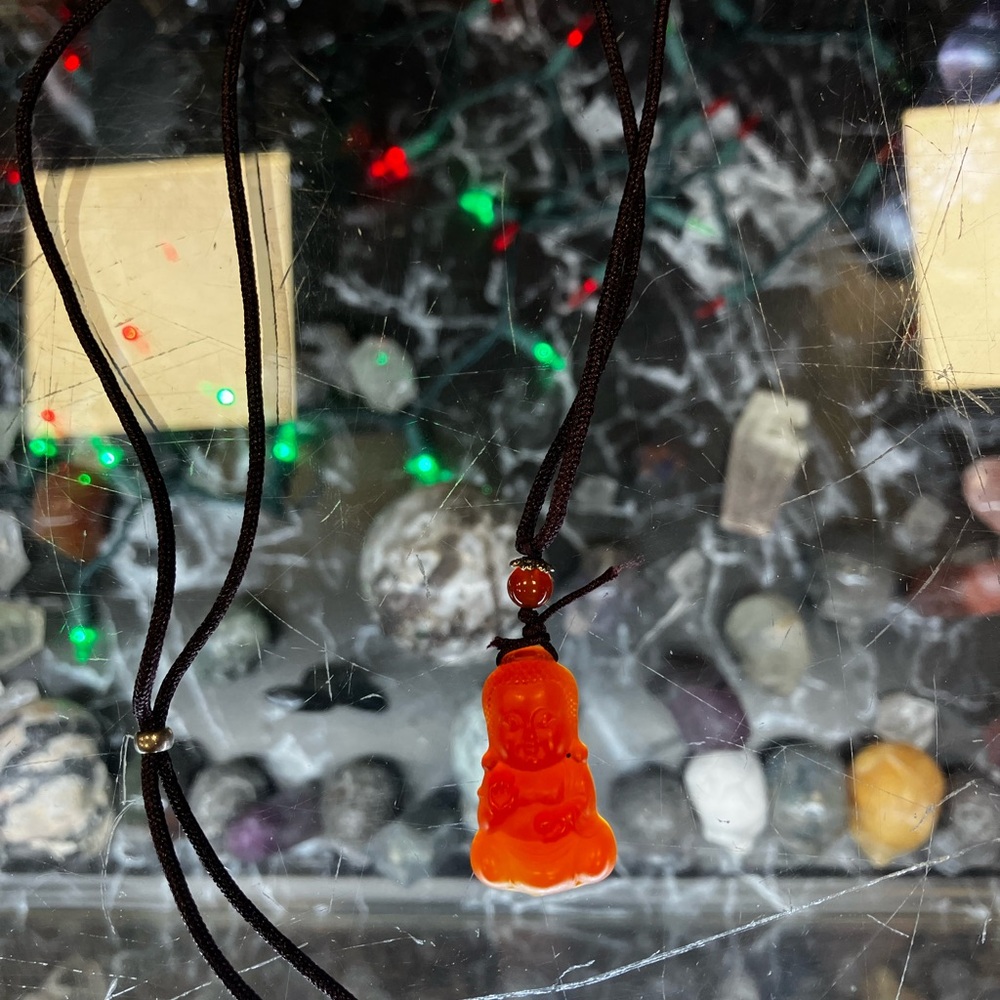 Orange Buddha Pendant Necklace